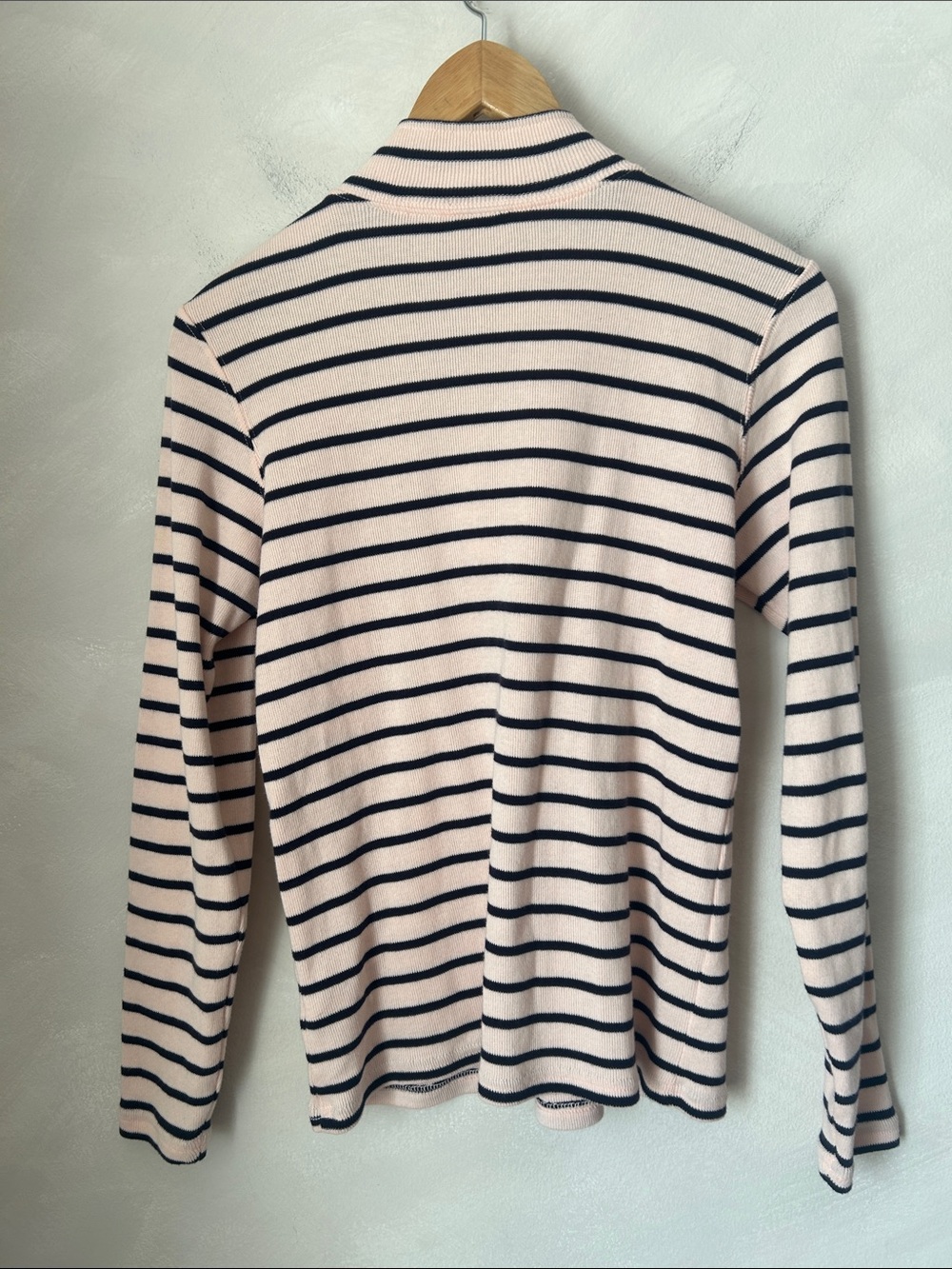 L.L. Bean Nautical Striped Cotton 1/4 Zip Mock Neck Long Sleeve Top Medium Cream - Picture 7 of 7
